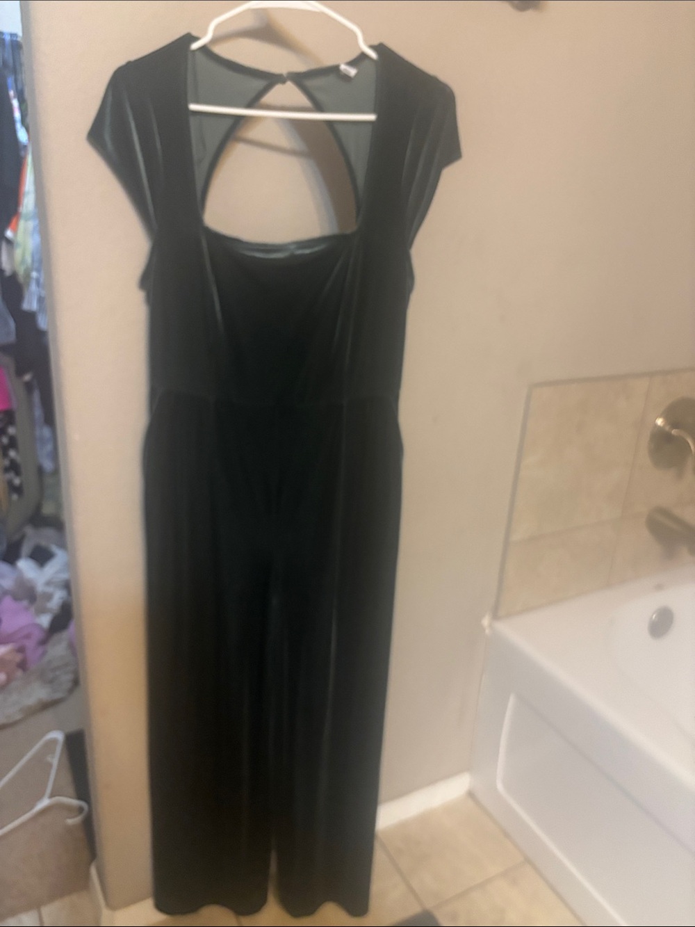 Old Navy Black One-Shoulder Velvet Jumpsuit